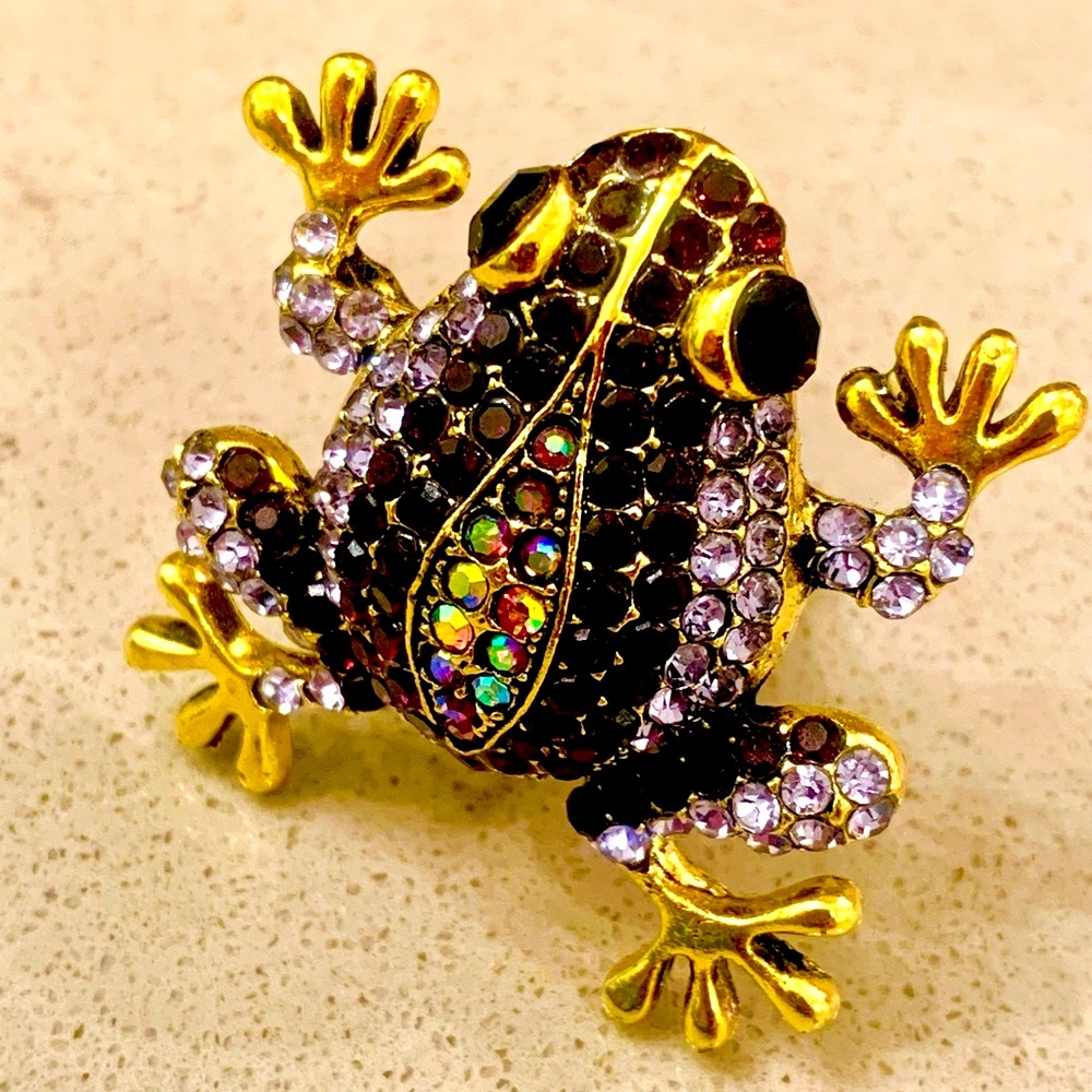 Car Vent Clip Good Luck Purple/Black Rhinestone Frog Prince (Horizontal Vent)